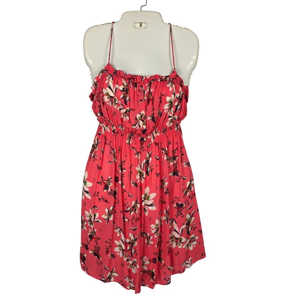 Free People Intimately Dress Medium Floral Slip Lace Trim Coral Pink Smocked M